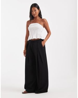 ASOS Asos Design Petite Textured Wide Leg Pants With Tie Waist - White