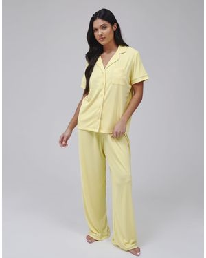 Loungeable Superzachte Geribbelde Traditionele Pyjamaset Van Jersey Met Korte Mouwen En Lange Broek - Metallic