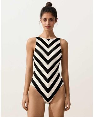 Oysho Stripe Structure Halter Swimsuit - Black