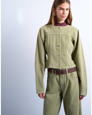 TOPSHOP Denim Cinch Shirt With Ovoid Sleeves - Green