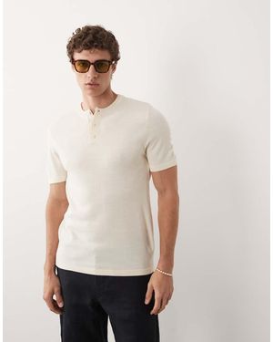 ASOS Muscle Fit Knitted Short Sleeve Henley - Natural