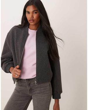 New Look Front Zip Bomber Jacket - Grey