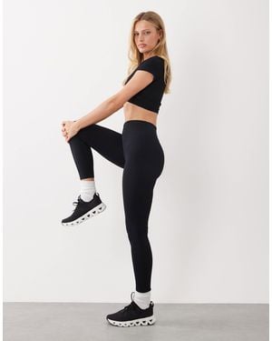 4505 Seamless Baby Rib Wrap Back High Waist Gym Leggings - Black
