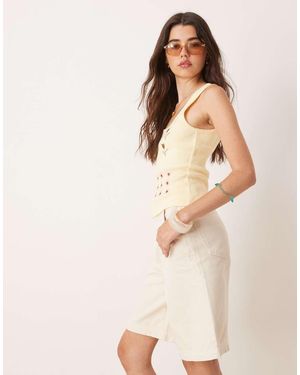 ASOS High Waisted Long Line Denim Jort - Natural