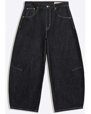 Bershka Cropped Barrel-leg Jeans - Blue