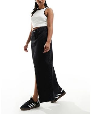 River Island Split Front Denim Maxi Skirt - Black