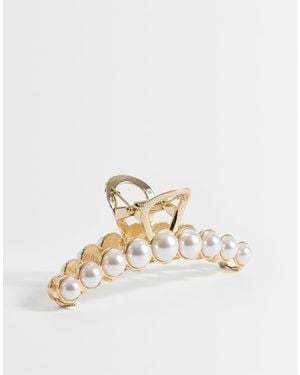 ASOS Hair Claw Clip With Faux Pearl Detail - Natural