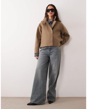 4th & Reckless Wool Look Funnel Neck Button Through Jacket - Grey