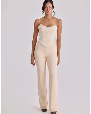 House Of Cb Chiara Vintage Ivory Crepe Straight Leg Trousers - Natural