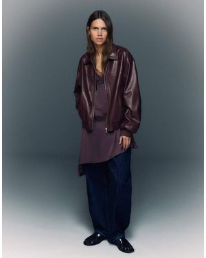 Bershka Faux Leather Oversize Jacket - Blue