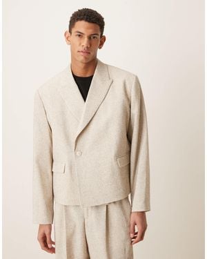 ASOS Double Breasted Boxy Cropped Suit Jacket - Natural