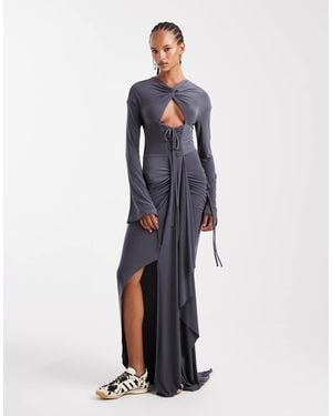 ASOS Cut Out Front Maxi Dress With Gauging And Mock Channel Details - Blue
