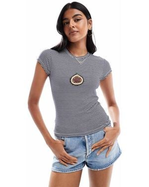 ASOS Stripe Baby Tee With Beaded Fig Graphic - Blue