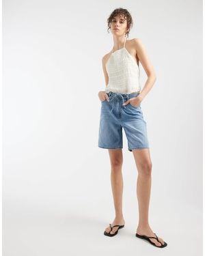 Vero Moda Villa Mid-rise Tie Waist Denim Bermuda Short - Blue
