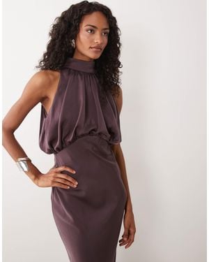 ASOS Halter Neck Blouson Satin Maxi Dress - Purple