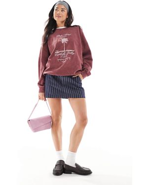 Daisy Street Washed Sweatshirt With Palm Springs Graphic - Red