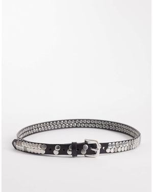 Mango Embellished Studded Slim Belt - Grey