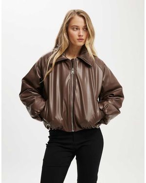 Cotton On Faux Leather Puff Bomber - Brown