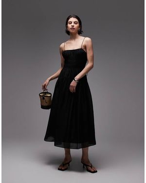 & Other Stories Milkmaid Midi Dress With Smocking And Spaghetti Straps - Black
