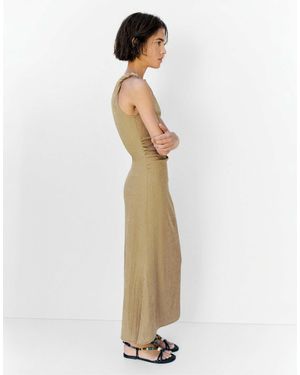 Pull&Bear Robe mi-longue froncée avec nœud - kaki - Blanc