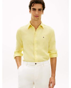 Tommy Hilfiger Regular Fit Washed Pure Linen Shirt - Yellow