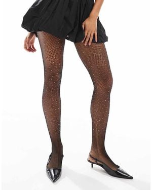 ONLY Rhinestone Fishnet Tights - Black