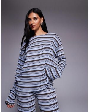 Kaiia Exclusive Ribbed Knit Oversized Long Sleeve T-shirt Co-ord - Blue