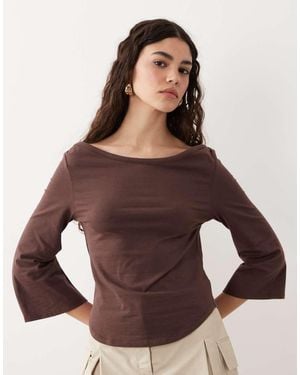 ASOS 3/4 Sleeve Top With Boat Neck - Brown