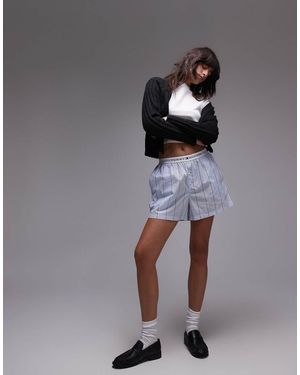 Tommy Hilfiger Pantalones Cortos Azules A Rayas Estilo Bóxer De Popelina De - Gris