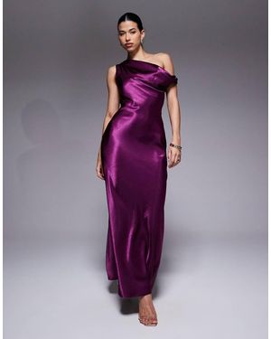Aria Cove Satin Drape Asymmetric Shoulder Maxi Dress - Purple