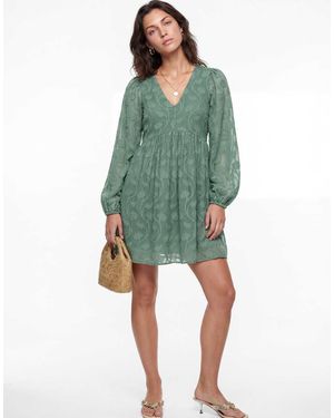 Lovedrobe Long Sleeve Floral Burnout Mini Dress - Green