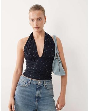 Abercrombie & Fitch Mesh Way Tie Up Top - Blue