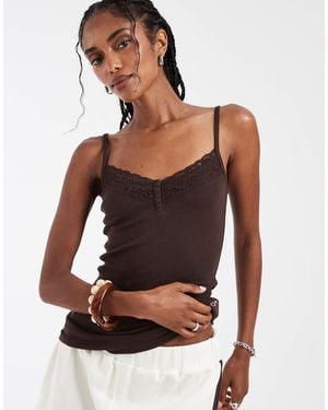 Hollister Lace Trim Henley Cami - Brown