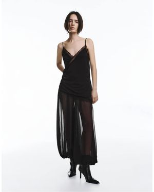 Pull&Bear Semi-sheer Sarouel Trousers - Black