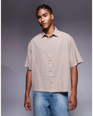 ASOS Boxy Oversized Seersucker Stripe Shirt - Grey