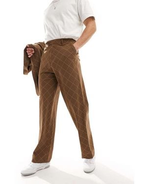 ASOS Pantaloni Da Abito Marroni A Quadri A Fondo Ampio Con Taglio Sbieco - Neutro