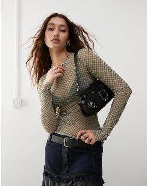 Weekday Nico Long Sleeve Mesh Top - Grey