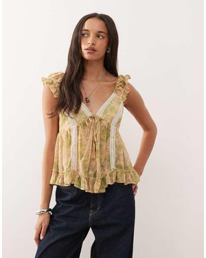 Reclaimed (vintage) Top Amplio De Estilo Babydoll Con Estampado De Cachemir Y Ribetes De Encaje De - Azul