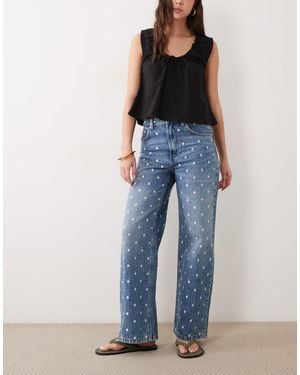 Mango Lunares 100% Cotton Straight Polka Dot Jeans - Blue