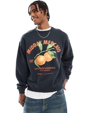 Cotton On Cotton On Box Fit Crew Fleece Graphic Sweatshirt - Blue