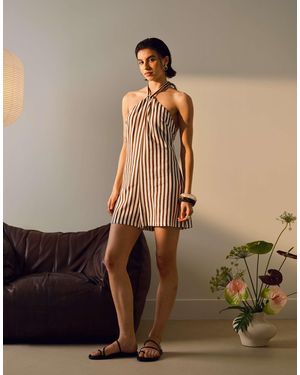 TOPSHOP Twist Halter Linen Romper - Green