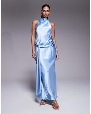 Forever New Satin Halter Neck Knot Front Maxi Dress - Blue