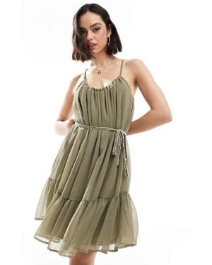 ONLY Vestido Corto Con Sobrefalda En El Bajo Y Cinturón Desmontable De -Verde