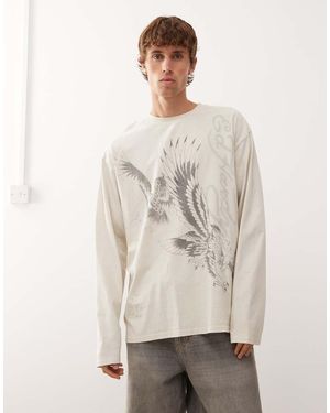 Ed Hardy Eagle Battle Long Sleeve T-shirt - Natural
