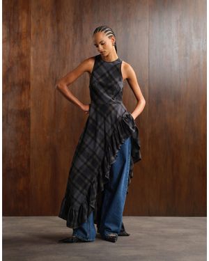 Monki Sleeveless Maxi Dress With Asymmetric Ruffle Hem - Brown