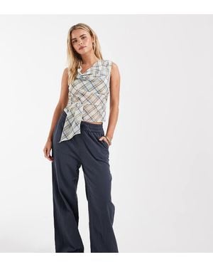 Only Petite Pantalones Azul Marino Lavado De Pernera Ancha De Tejido Efecto Lino De