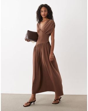 ASOS Plunge Waist Detail Midi Dress - Brown
