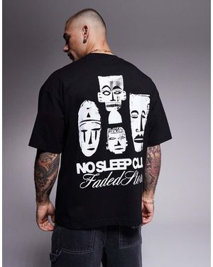 Faded Store T-Shirt Met Grafische Gezichtsprint Op De Achterkant - Blauw