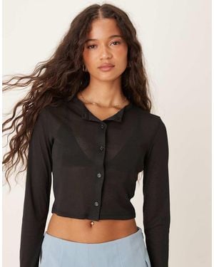 ASOS Semi Sheer Mesh Cropped Cardigan - Black