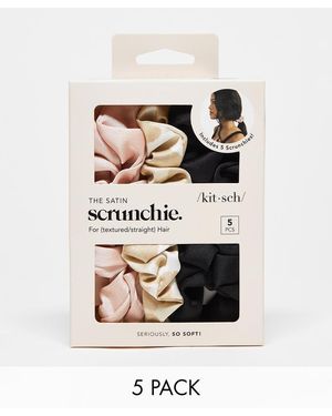 Kitsch Set Van 5 Diverse Satijnen Scrunchies - Wit
